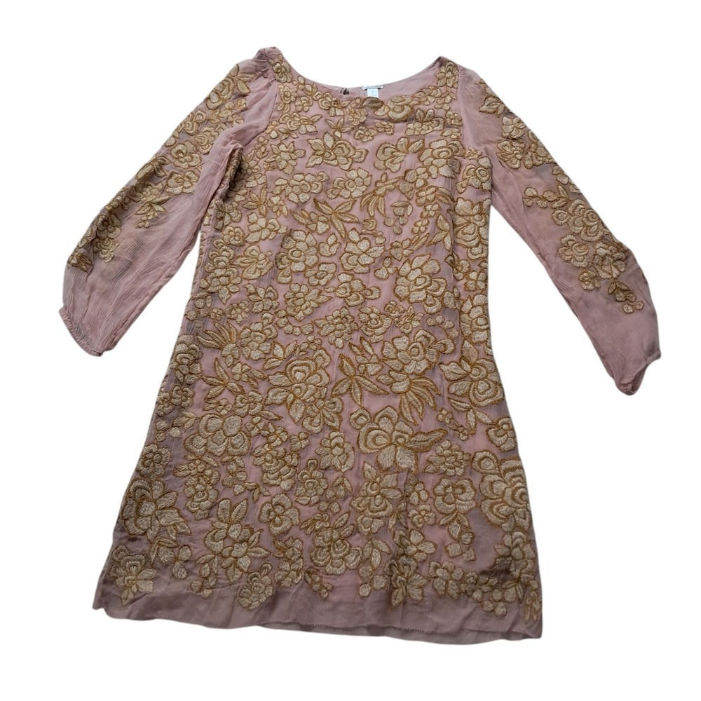 Sundance Dress Women's Small Pink Gold Floral Embroidered Knee Length Boho